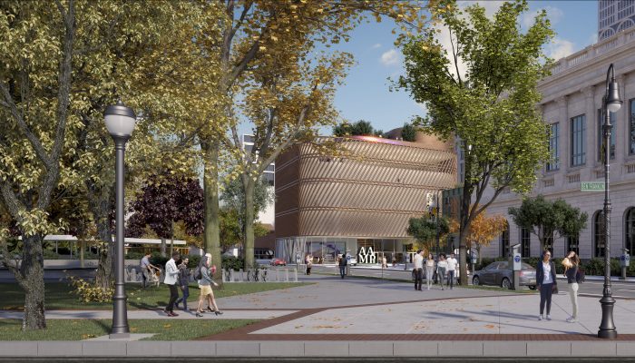 a rendering of what the AAMP museum would look like along the parkway