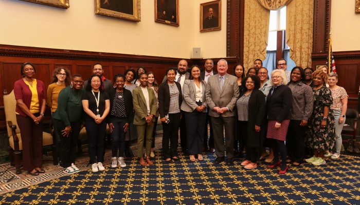 Group of racial equity leaders with Mayor Kenney in City Hall