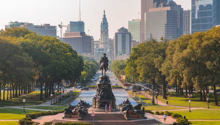 The Benjamin Franklin Parkway, looking east towards City Hall
