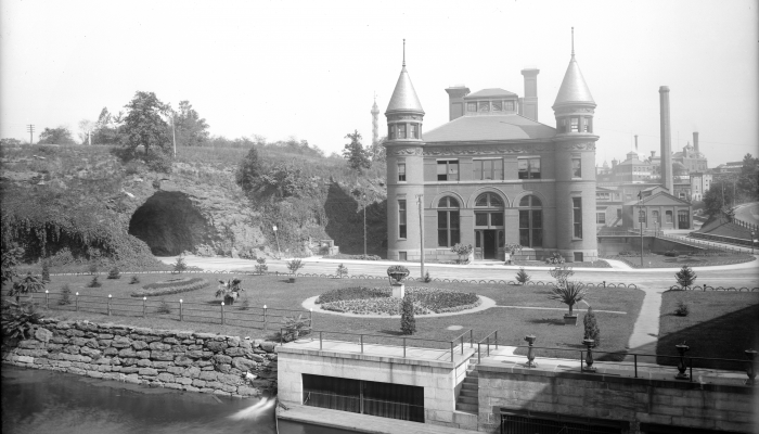 of glass plate negative depicting the Spring Garden Water Works circa 1895