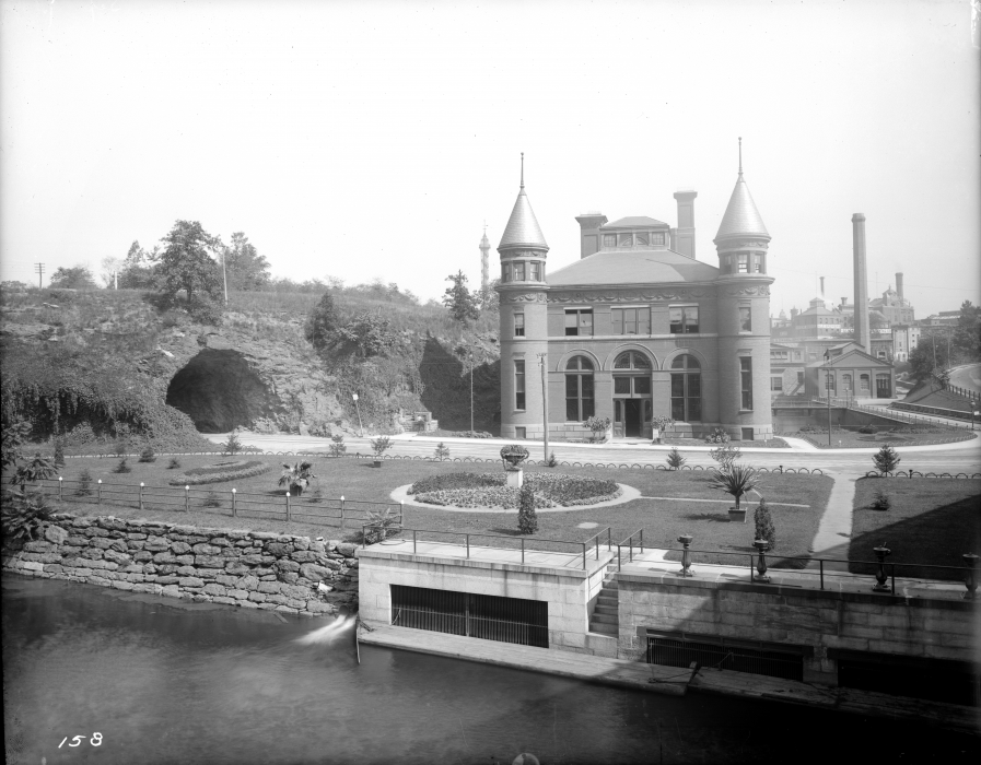 of glass plate negative depicting the Spring Garden Water Works circa 1895