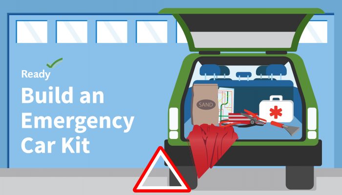 Open trunk with items that belong in a car kit