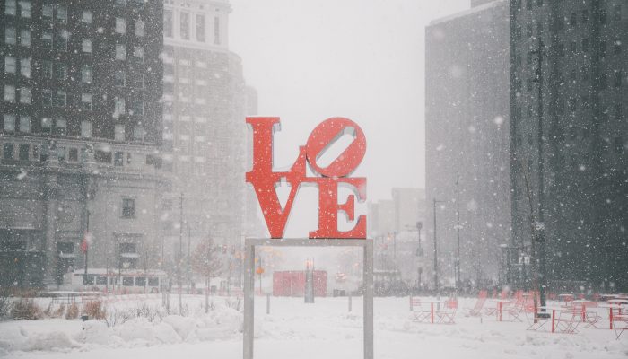 LOVE Park Sign in Winter