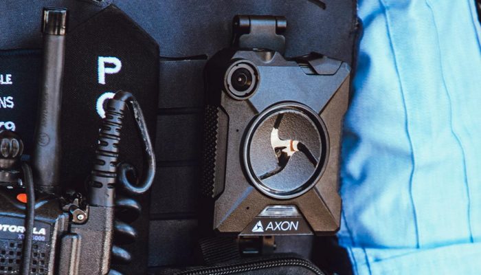 Picture of a body worn camera on a police officer