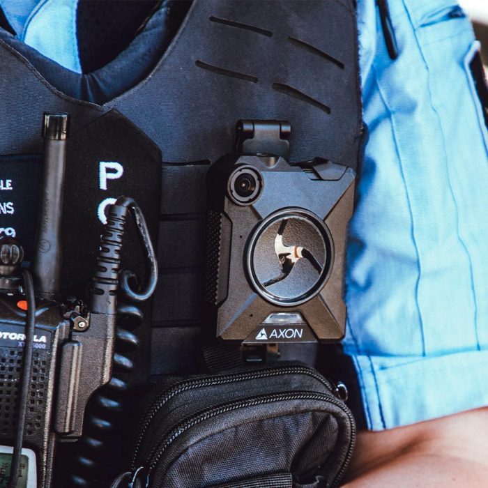 Picture of a body worn camera on a police officer