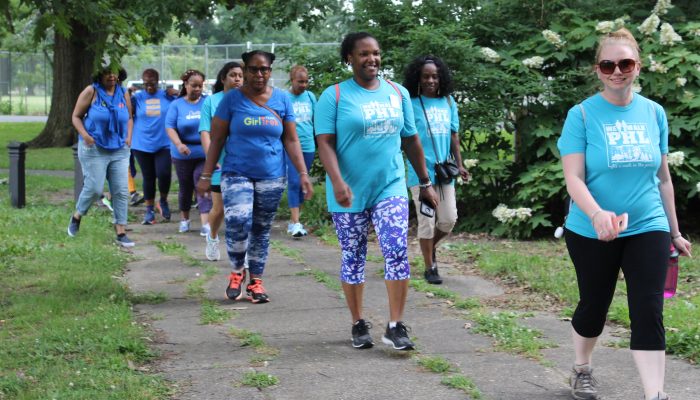 Women enjoy walking in the park. Attendees took part in the We Walk PHL program.