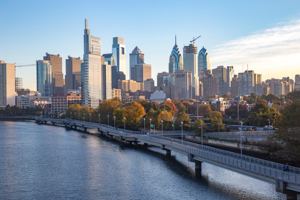 Philadelphia skyline in the fall