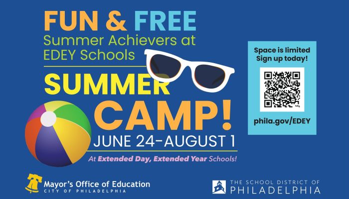 A poster with basic information about Summer Achievers at EDEY schools