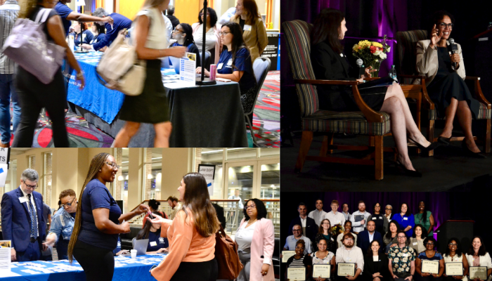 Collage image of photos from the conference event, including a photo of Mayor Parker speaking, and a group photo of Law Department awardees