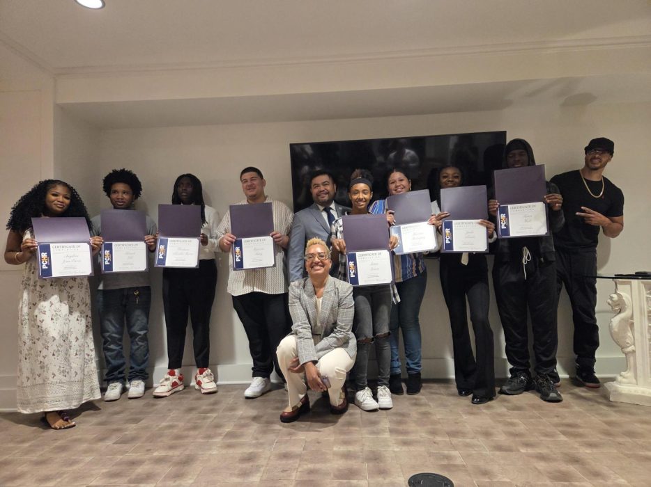 The PCHR Youth Ambassadors celebrate the completion of the summer program with PCHR Deputy Directors Pamela Gwaltney, Esq., and Randy Duque.