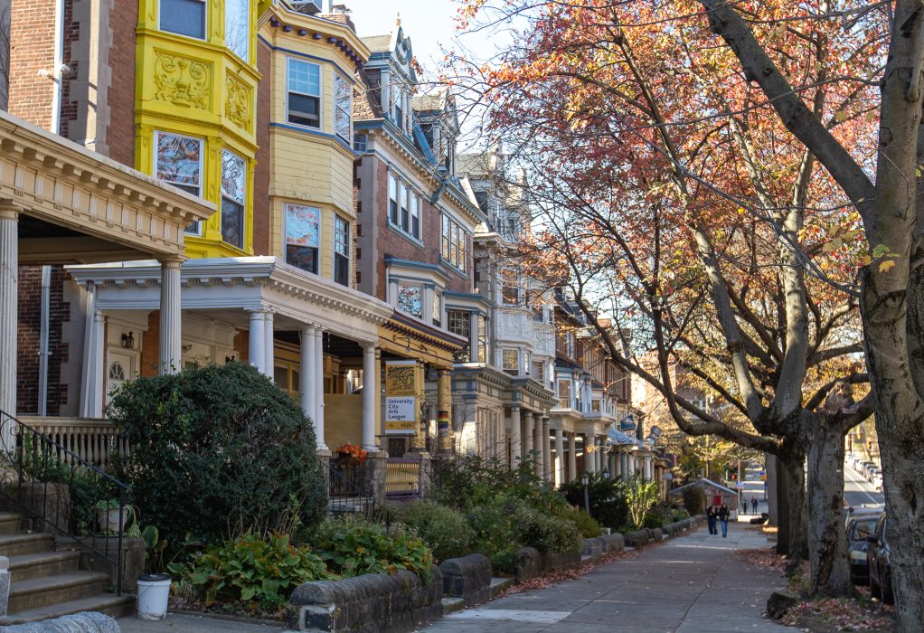 A row of homes in a Philadelphia neighborhood.