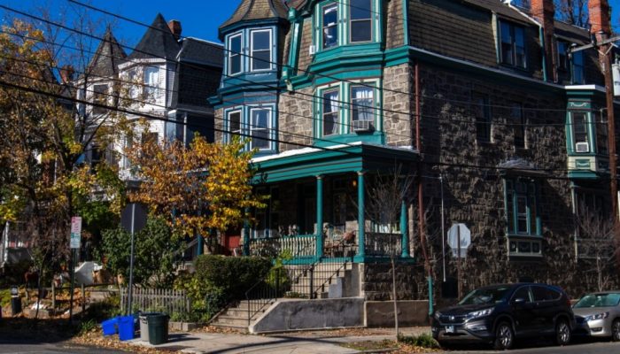 Front porches of rowhouses