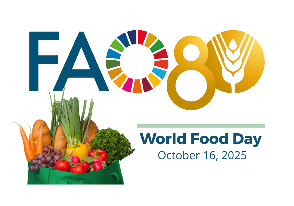 World Food Day 80 October 16, 2025 logo with bag of groceries