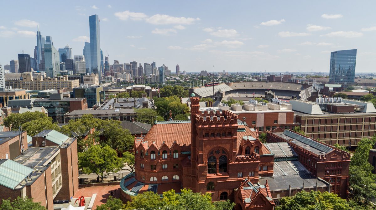 Philadelphia skyline with the University of Pennsylvania campus in the foreground.