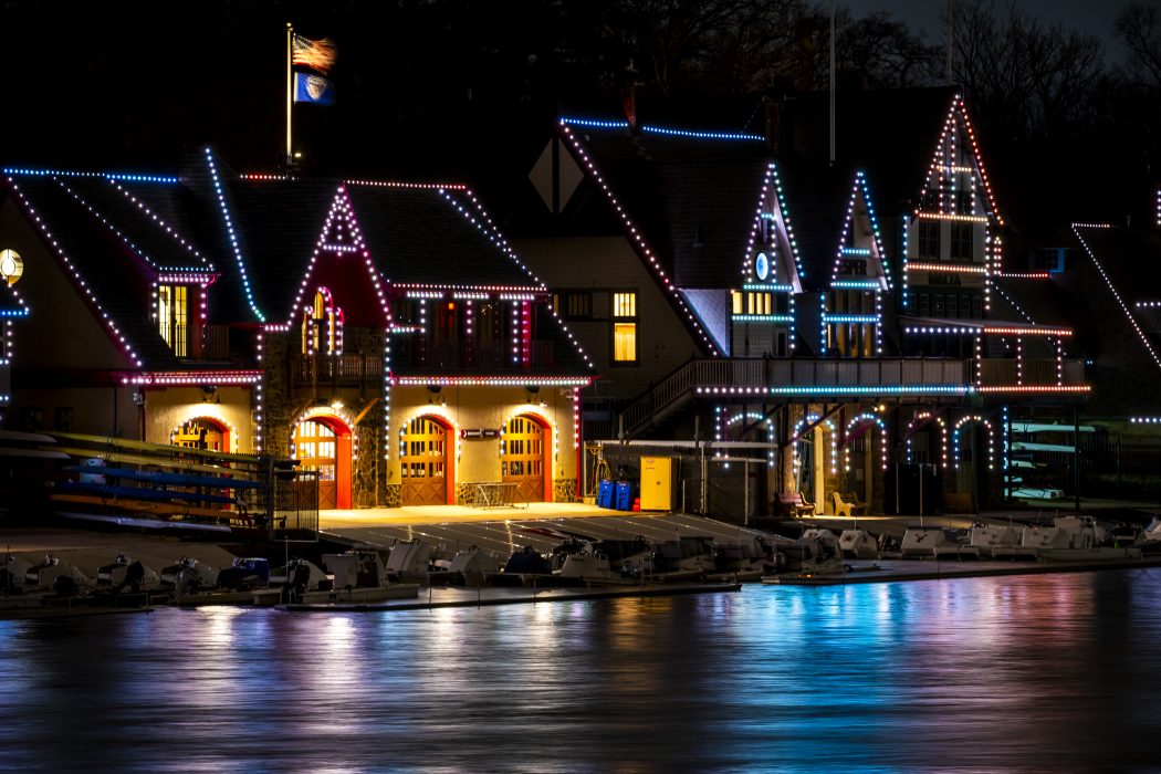 Boathouse Row homes lit up for the holidays.