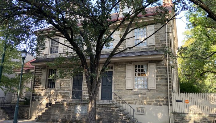 A photo of the William Billmeyer house at 6505 and 6507 Germantown Ave. Exterior, daytime, current day.