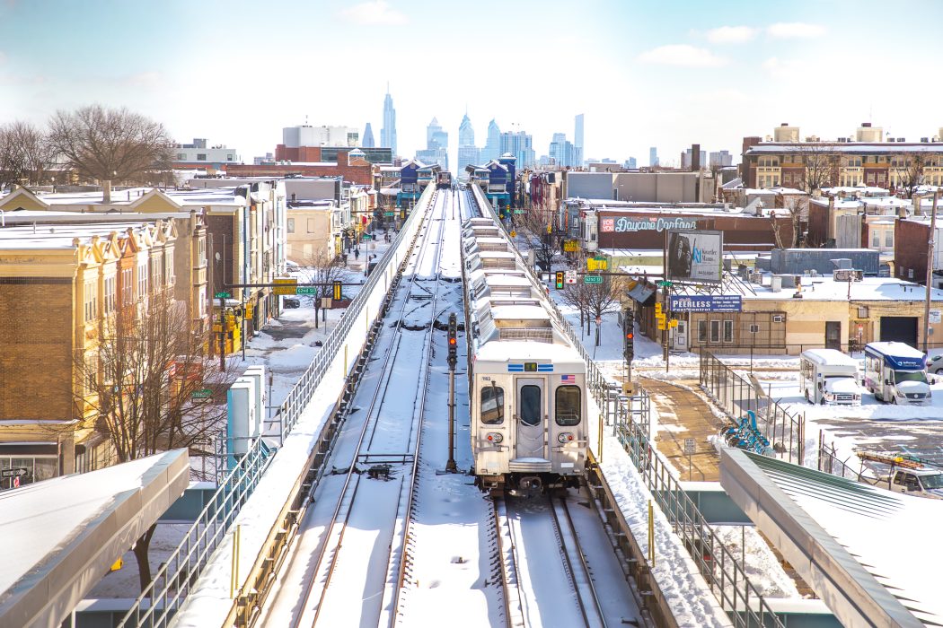 overhead view of the city skyline from 63rd Street after the snow