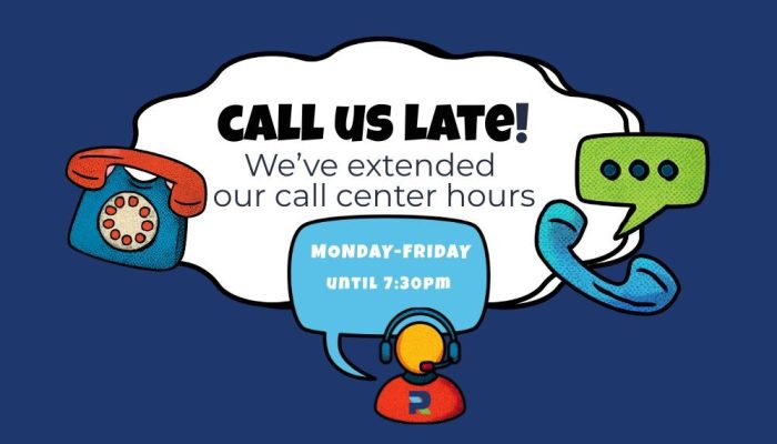 Graphic with Call Us late written in bold letters and a customer service rep clipart
