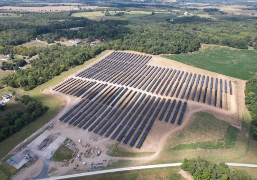 Aerial view of a large solar farm