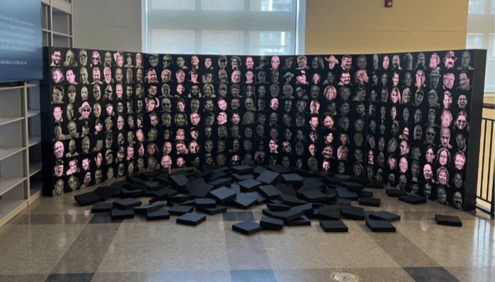 A 16x16 LED matrix grid made up of 8 inch portraits, each square a window into the soul of an ALS patient.