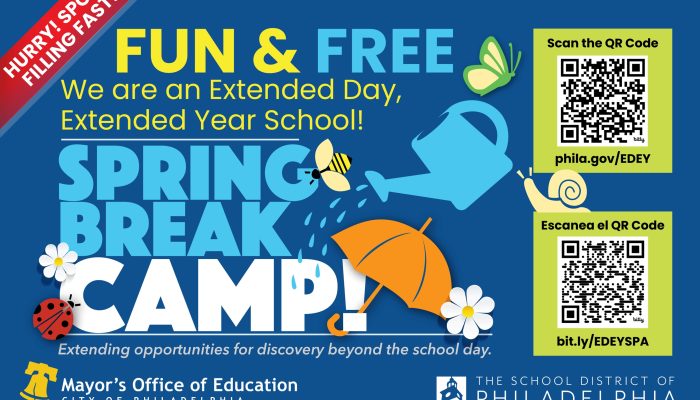 Spring Break Camp poster with registration information