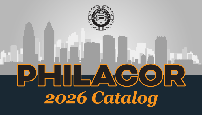 Philadelphia city skyline with text reading "PhilaCor 2026 Catalog" and the PhilaCor logo
