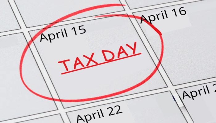 Calendar with Tax Day handwritten in red