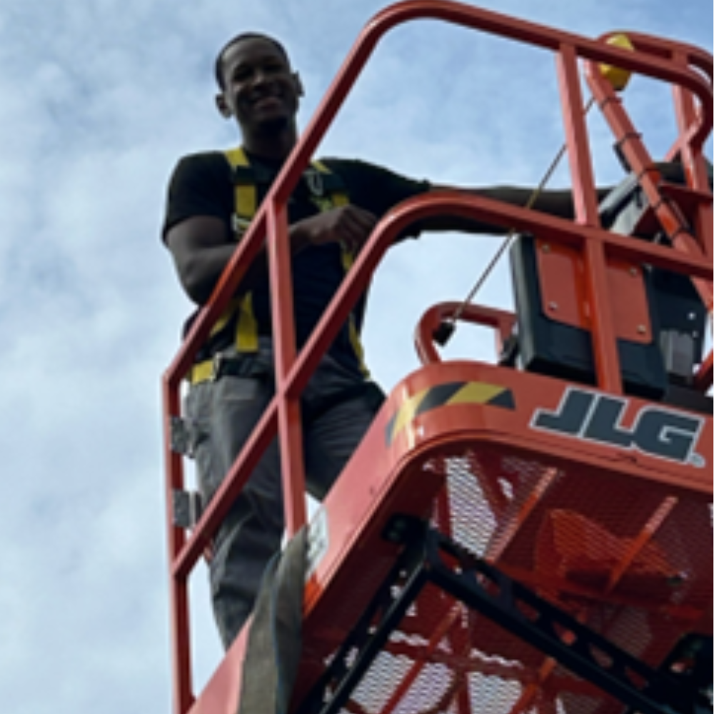 Construction worker on lift 