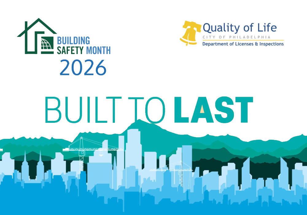 Blog header with Building Safet month 2026 logo next to the L&I QOL logo on top over the slogan "bult to last" over a cityscape