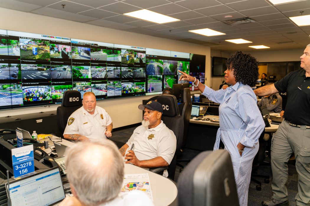 Mayor Cherelle L. Parker visits the city's Emergency Operations Center