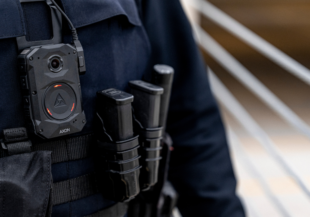 Body-worn camera fitted on police officer.