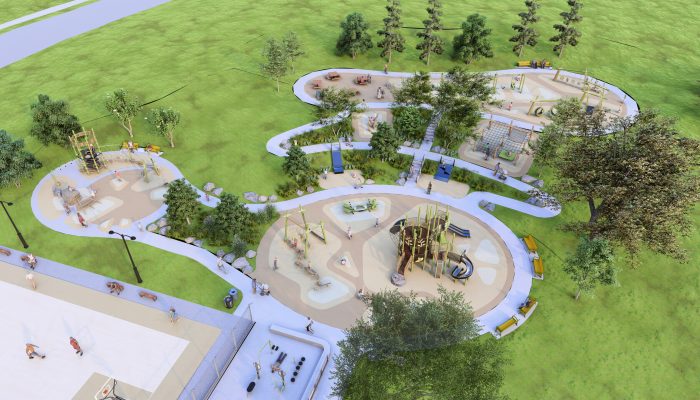 Render of large playground in Lemon Hill park