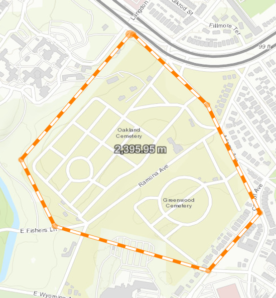 Map of the area around Oakland Cemetery, showing where the Health Department will be spraying for mosquitoes.
