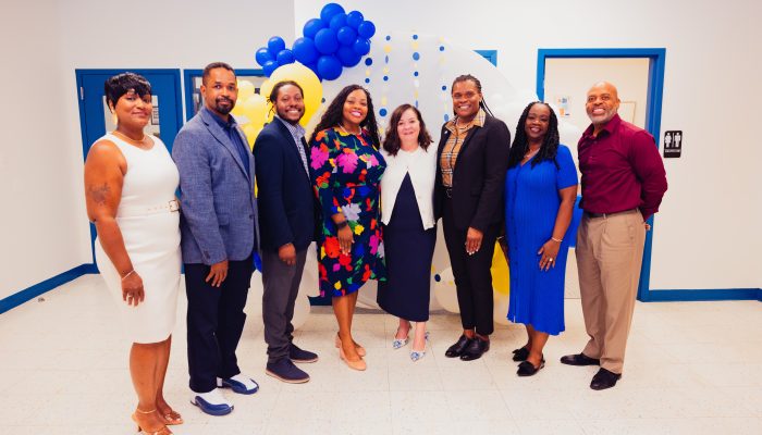 Group shot featuring the director of the JJC CERC (left), Senator Sharif Street (Left), Councilmember Jim Young (Left Middle), Councilmember Katherine Gilmore Richardson (Left Middle) Left), Jeanine Glasgow (Middle), DHS Commissioner Kimberly Ali (Middle Right), Chief Deputy Mayor Vanessa Garret-Harley (Right Middle), Dr. Gary Williams (Right)