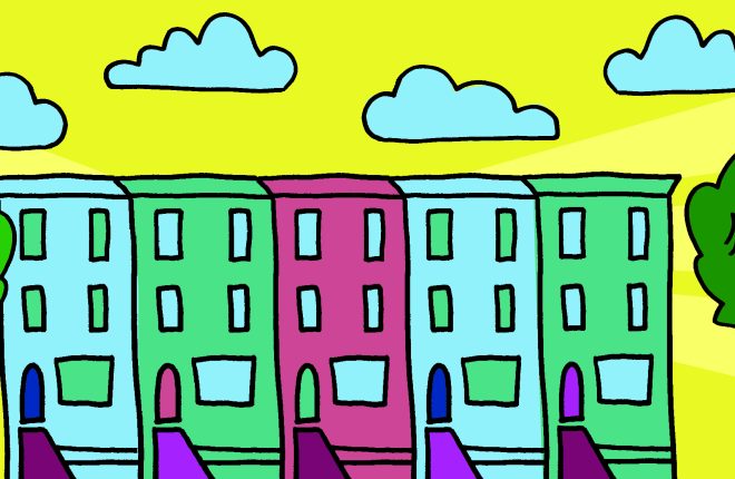 An illustration of rowhomes in Philadelphia
